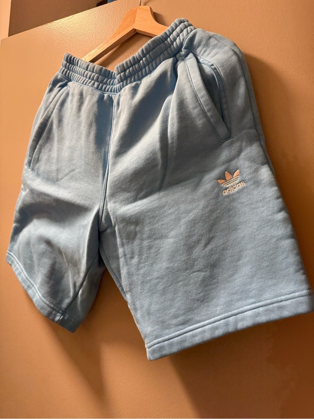 adidas Light Blue Trefoil Fleece Athletic Shorts